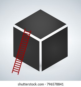 Cube with red ladder, concept success