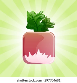 Cube red radish icon for kitchen and vegetarian. Cool vegetable for food