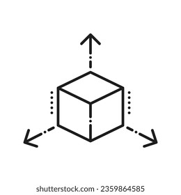 Cube scale with arrows, scalability concept icon. Dimension sign, reduce expand, resize zoom and change, increase symbol, arrow changing size