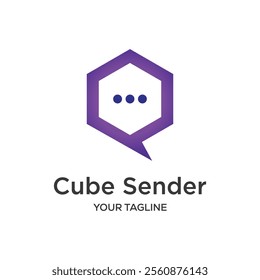 Cube Sender Chat logo Design.Messaging service