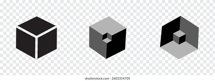 Cube Set Icons. Simple Icon Shape. Linear, silhouette and flat style. Vector icons. Colorful cube variety Design. 