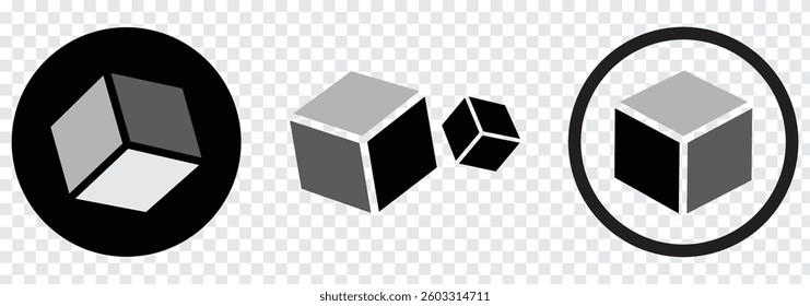 Cube Set Icons. Simple Icon Shape. Linear, silhouette and flat style. Vector icons. Colorful cube variety Design. 
