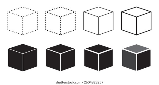 Cube Set Icons. Simple Icon Shape. Linear, silhouette and flat style. Vector icons. EPS10