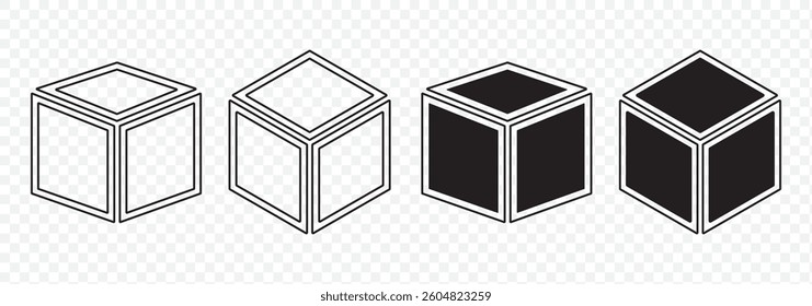 Cube Set Icons. Simple Icon Shape. Linear, silhouette and flat style. Vector icons. EPS10
