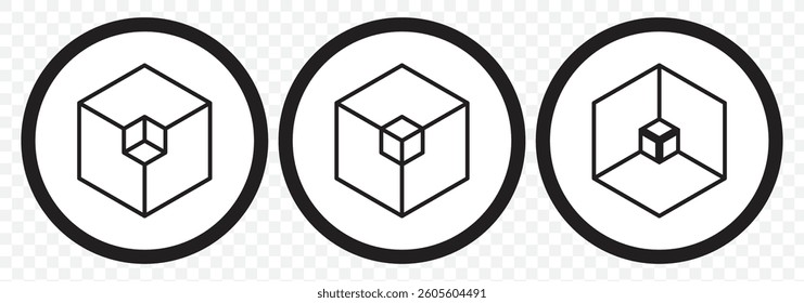 Cube Set Icons. Simple Icon Shape. Linear, silhouette and flat style. Vector icons on transparent Back ground. Eps 10.