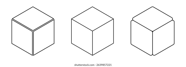 Cube Set Icons. Simple Icon Shape. Linear, silhouette and flat style.