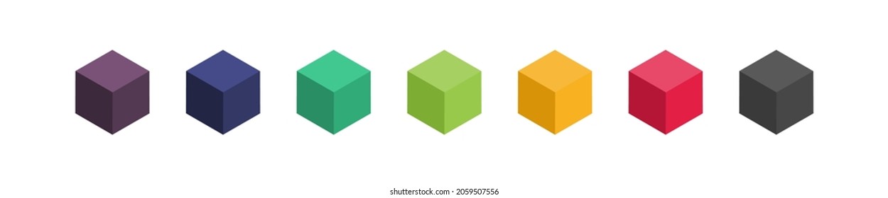 Cube set isolated colored vector icon. 3D box in different styles. Black block symbol for web and app design