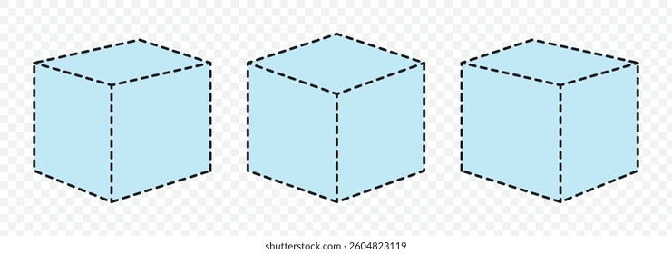 Cube set isolated vector icon. 3D box in different styles. Black block symbol for web and app design