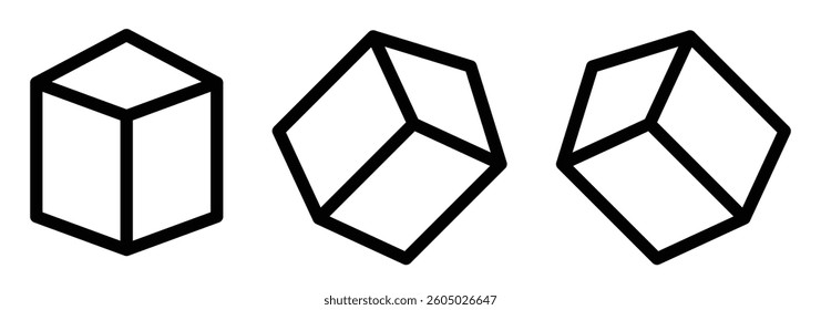Cube set isolated vector icon. Black block symbol for web and app design. Minimalist style icon abstract cube.  Modern geometry cubics isolated. Abstract concept cube icon. Vector illustrator