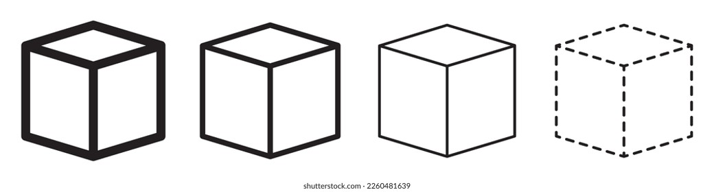 Cube set of isolated vector icons. 3D field in different styles. Black block symbol for web and app design