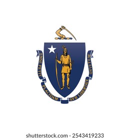 Cube shaped printable vector flag of the United States of America federal state of MASSACHUSETTS
