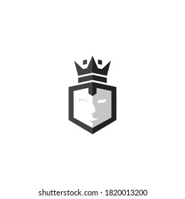 Cube shield with face and king crown logo icon vector symbol illustration