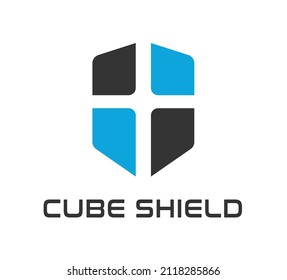 cube and shield shape logo design concept, modern clean and minimal logo. isolated on white background