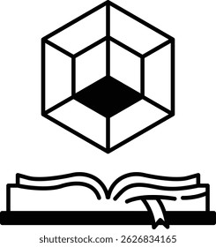 A cube is shown with a book on top of it