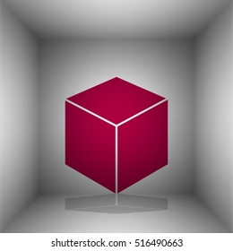Cube sign illustration. Bordo icon with shadow in the room.