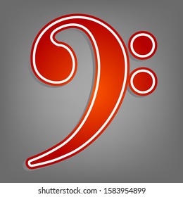 Cube sign illustration. Flat red icon with linear white icon with gray shadow at grayish background. Illustration.