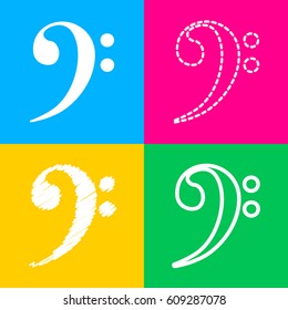 Cube sign illustration. Four styles of icon on four color squares.
