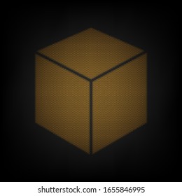 Cube sign illustration. Icon as grid of small orange light bulb in darkness. Illustration.