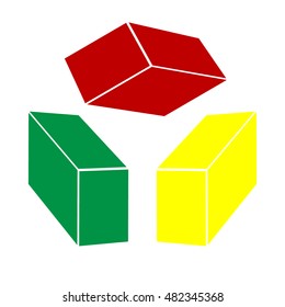 Cube sign illustration. Isometric style of red, green and yellow icon.