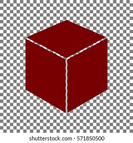 Cube sign illustration. Maroon icon on transparent background.