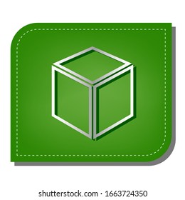 Ilustración de signo de cubo. Icono de línea de gradiente plateado con sombra verde oscuro en hoja verde con parches ecológicos. Ilustración.