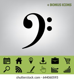 Cube sign illustration. Vector. Black icon at gray background with bonus icons 