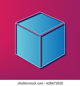 Cube sign illustration. Vector. Blue 3d printed icon on magenta background.