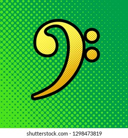 Cube sign illustration. Vector. Pop art orange to yellow dots-gradient icon with black contour at greenish background.