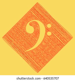 Cube sign illustration. Vector. Red scribble icon obtained as a result of subtraction rhomb and path. Royal yellow background.