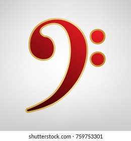 Cube sign illustration. Vector. Red icon on gold sticker at light gray background.