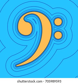 Cube sign illustration. Vector. Sand color icon with black contour and equidistant blue contours like field at sky blue background. Like waves on map - island in ocean or sea.