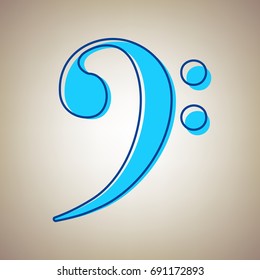 Cube sign illustration. Vector. Sky blue icon with blue contour on beige background.