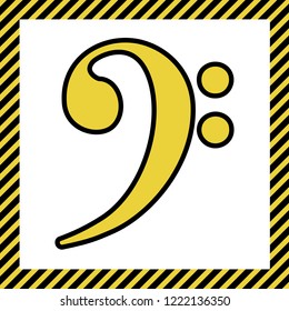 Cube sign illustration. Vector. Warm yellow icon with black contour in frame named as under construction at white background. Isolated.