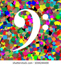 Cube sign illustration. Vector. White icon on colorful background with seamless pattern from squares.