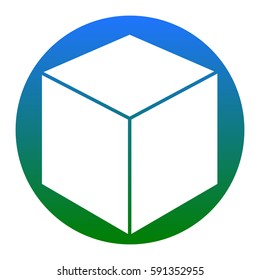 Cube sign illustration. Vector. White icon in bluish circle on white background. Isolated.