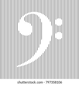 Cube sign illustration. Vector. White icon on grayish striped background. Optical illusion.