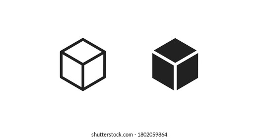 Cube, simple icon set, black and line. Isomatric logo for your design in vector flat style.