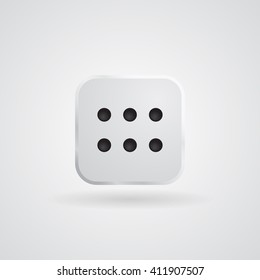 The cube with a six on a gray background.