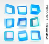 Cube square colorful app blue button boxes in nine foreshortenings, eps10 vector design elements set