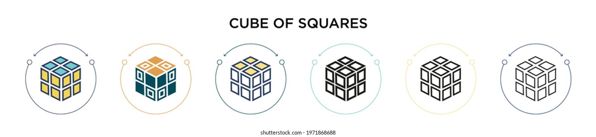 Cube of squares icon in filled, thin line, outline and stroke style. Vector illustration of two colored and black cube of squares vector icons designs can be used for mobile, ui, web