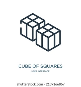cube of squares thin line icon. cube, block linear icons from user interface concept isolated outline sign. Vector illustration symbol element for web design and apps.