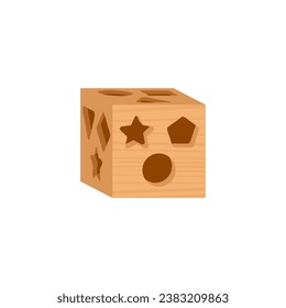 Cubo con estrella, círculo, rhombus en forma de juguete de madera estilo plano, ilustración vectorial aislada en fondo blanco. Elemento de diseño decorativo, infancia, educación y esparcimiento