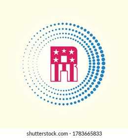 Cube Style American Flag, USA Independence Day Alphabet Letters
 of R Design