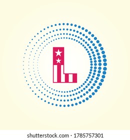 Bandera estadounidense estilo cubo, letras de alfabeto del Día de la Independencia de Estados Unidos
 Diseño de L