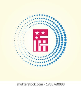 Bandera estadounidense estilo cubo, letras de alfabeto del Día de la Independencia de Estados Unidos
 Diseño de E