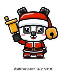 Cube Style Cute Christmas Panda Holding Bell