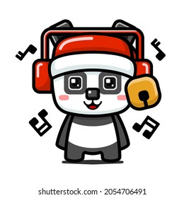 Cube Style Cute Christmas Panda Wearing Headphones