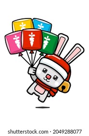 Cube Style Cute Christmas Rabbit Holding Balloons