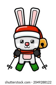 Cube Style Cute Christmas Rabbit Skiing