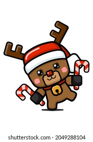 Cube Style Cute Christmas Reindeer Holding Candy Cane